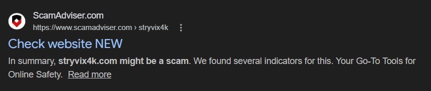 A screenshot from a trusted Sorce, Stating that Stryvix4K iptv is a scam